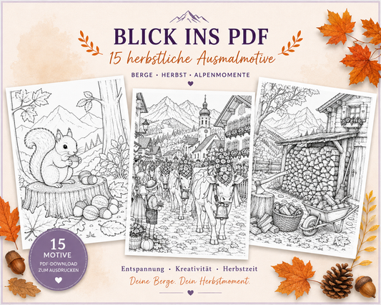 MIKAS MALWELT – ALPENLIEBE HERBSTZAUBER 15 zusätzliche Ausmalmotive