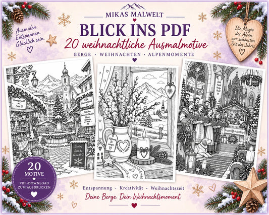 Alpenliebe Weihnachtszauber – 20 winterliche Ausmalmotive als PDF
