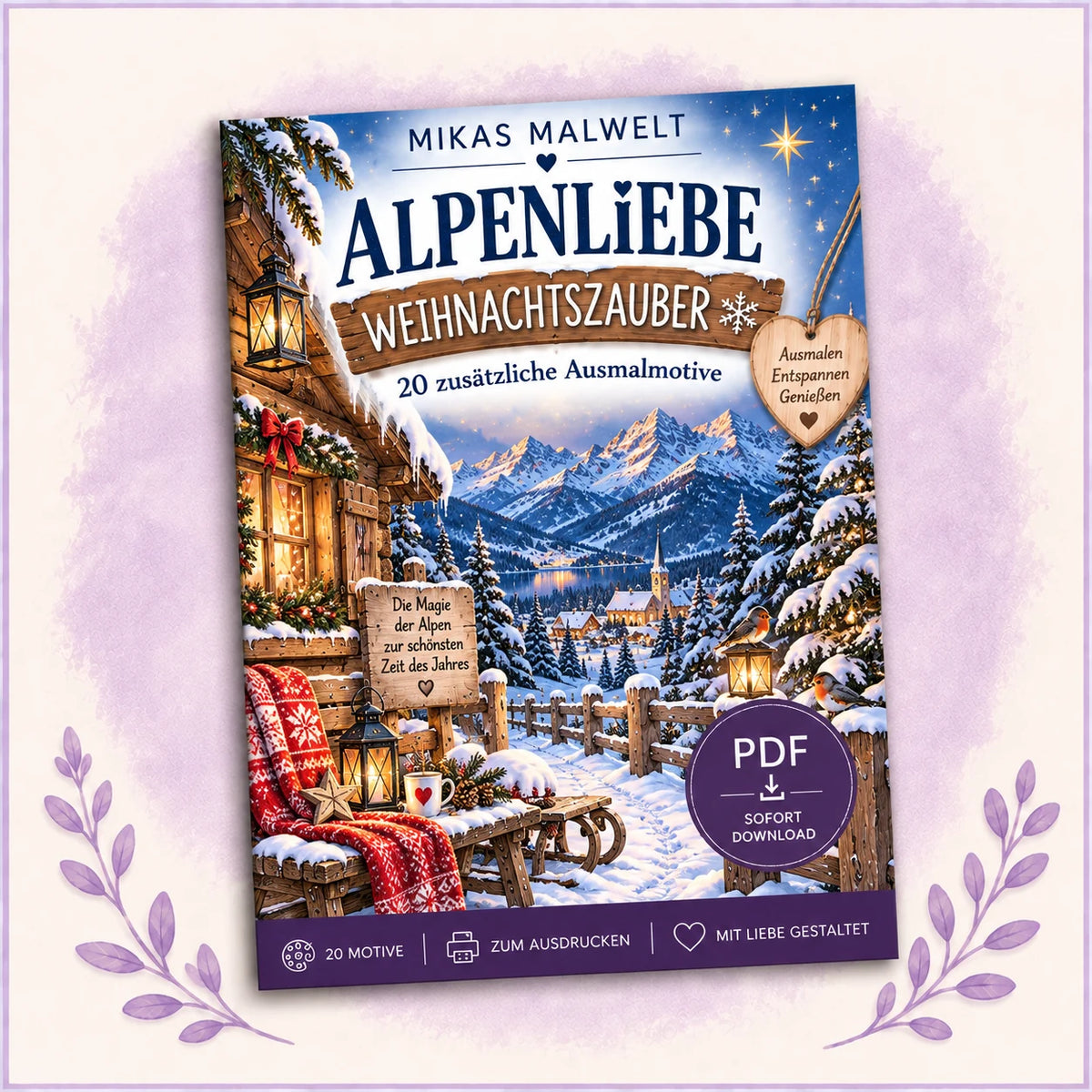 Alpenliebe Weihnachtszauber – 20 winterliche Ausmalmotive als PDF