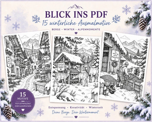 Alpenliebe Winterzauber – 15 Ausmalbilder Winter für Erwachsene als PDF