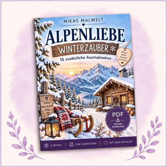 Alpenliebe Winterzauber – 15 Ausmalbilder Winter für Erwachsene als PDF